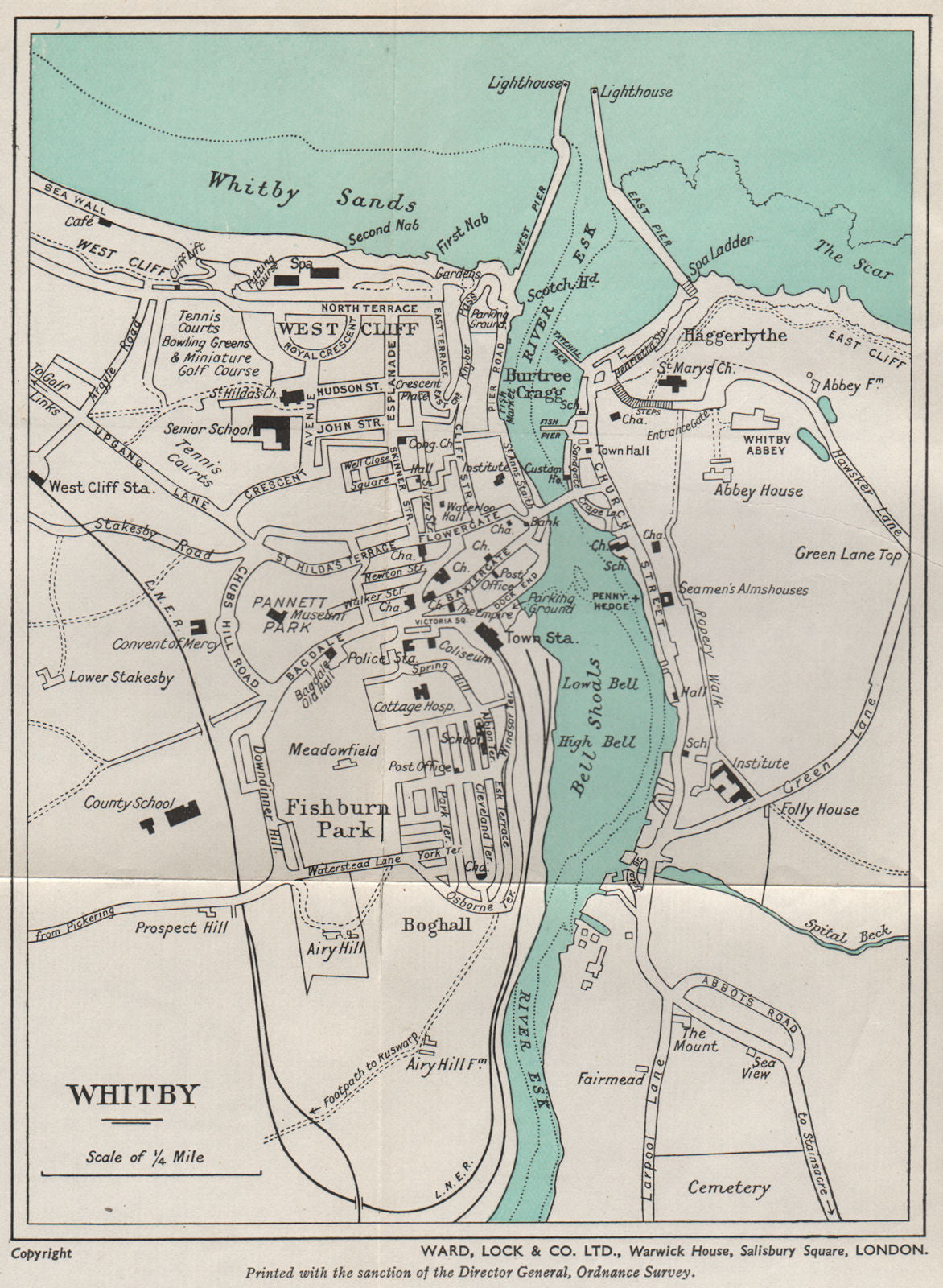 WHITBY vintage town/city plan. Yorkshire. WARD LOCK 1940 old vintage map chart